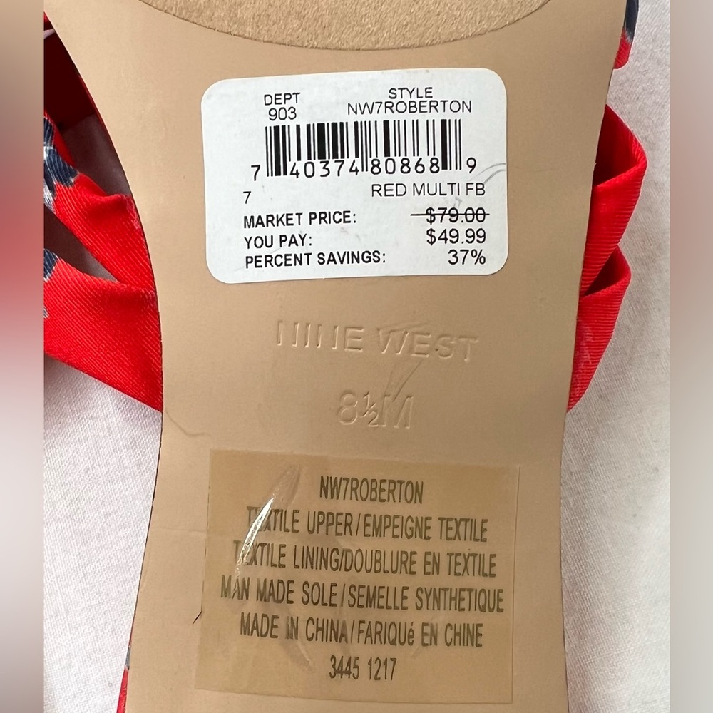 Nine West Red Floral Robertson Slide Sandal,  Sz 8.5, NWT - Picture 7 of 7